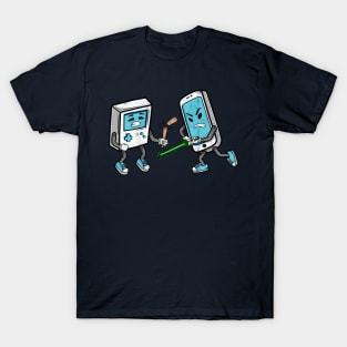 Gadget fight -  smartphone vs vintage game T-Shirt